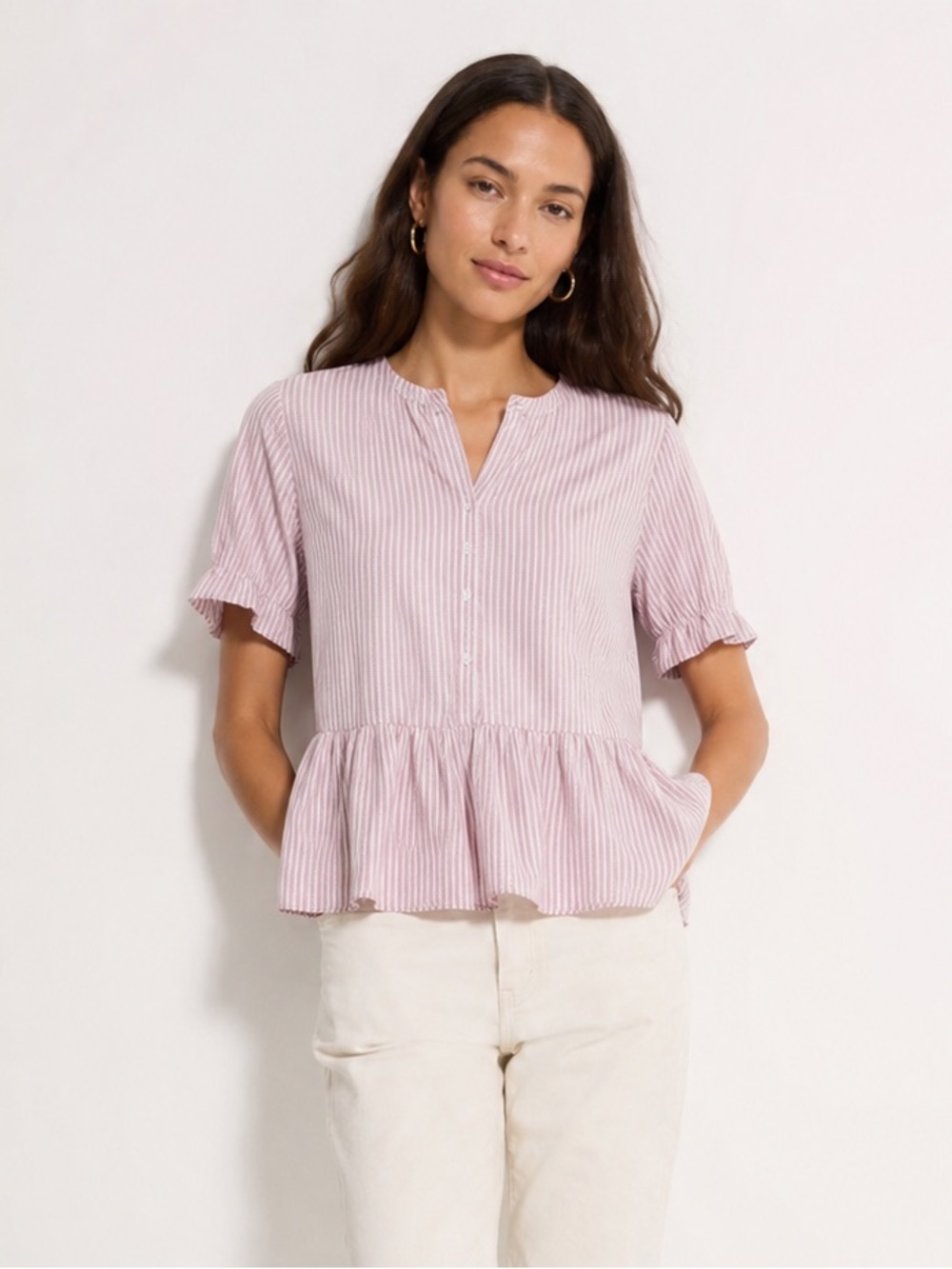 Madewell Striped Peplum Short Sleeve Purple Blouse SZ XS/S Coquette